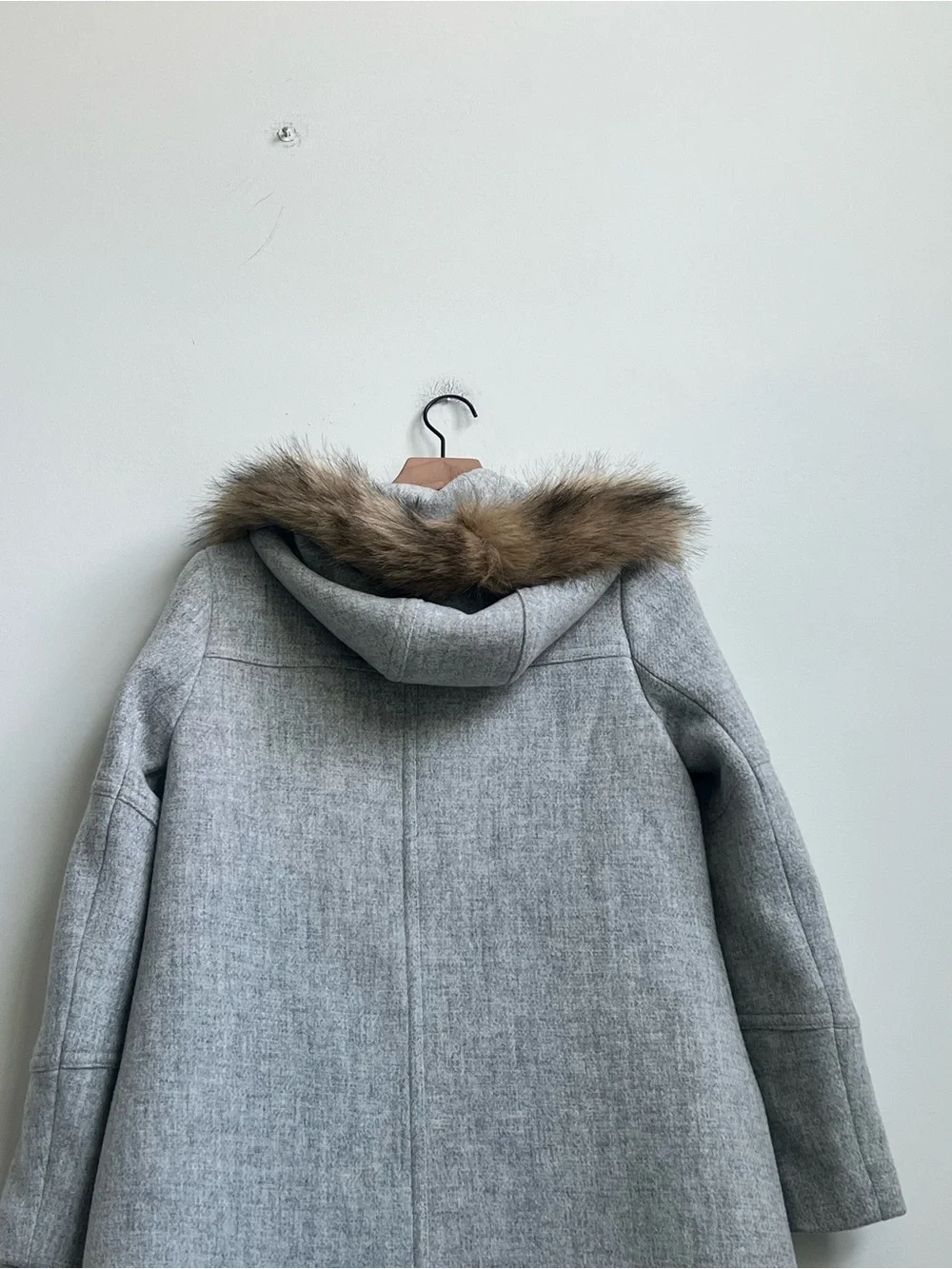 J.Crew Wool Nello Gorri Chateau Faux Fur Hood Parka Coat Sz 2 Quiet Luxury Gray - Picture 13 of 16
